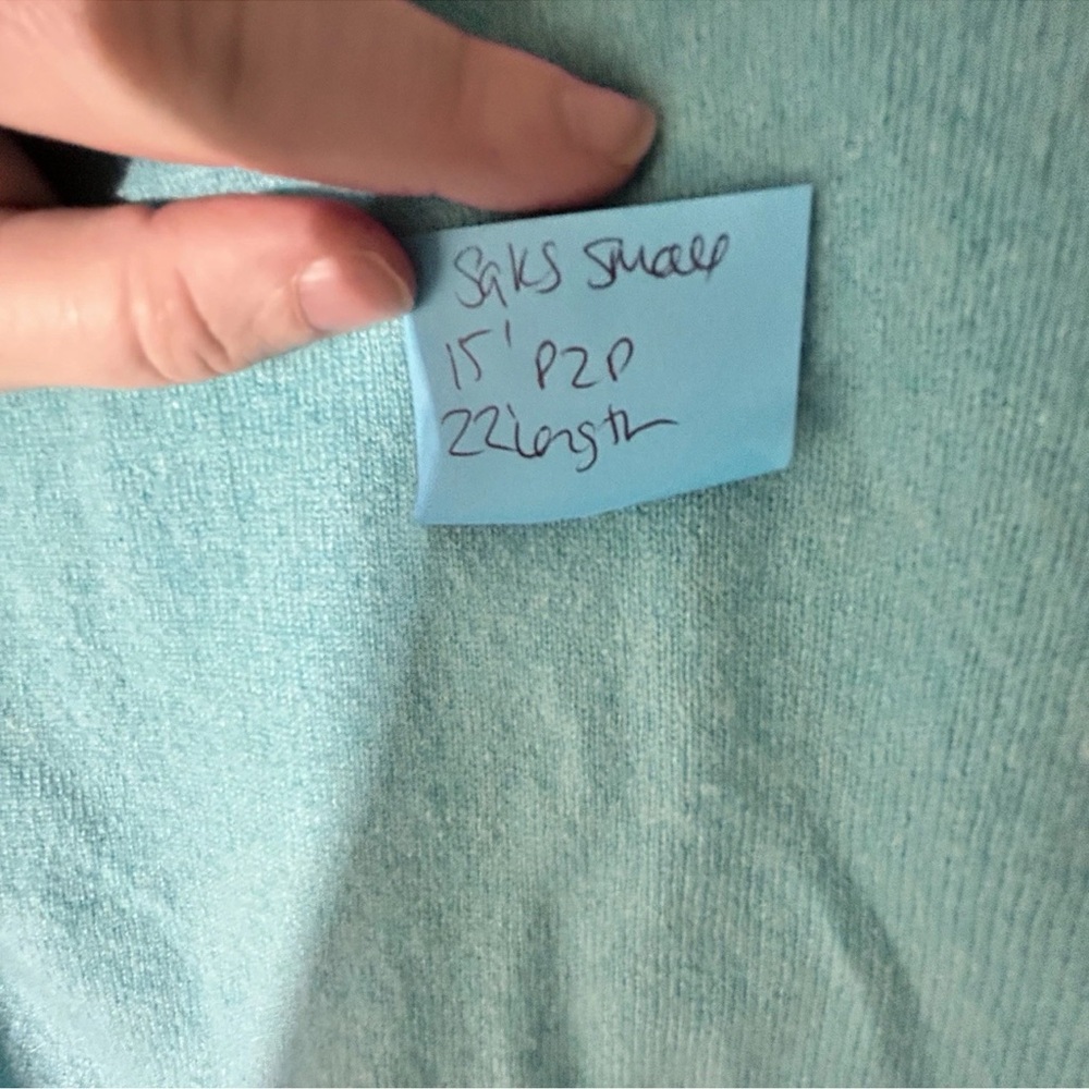 Saks Fifth Avenue Teal Embellished Cashmere Sweater Sz Small VGUC - Picture 12 of 12
